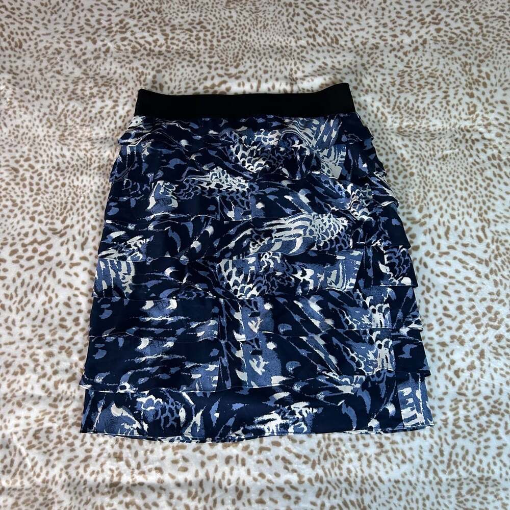 Alfani Tiered Ruffle Skirt Size 12 Blue Abstract Print Elastic Waist